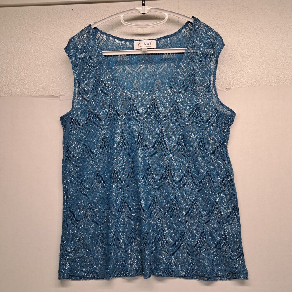 Nikki Nikki Poulis Lace Metallic Sleeveless Blouse Women's Size 1X - Picture 1 of 6